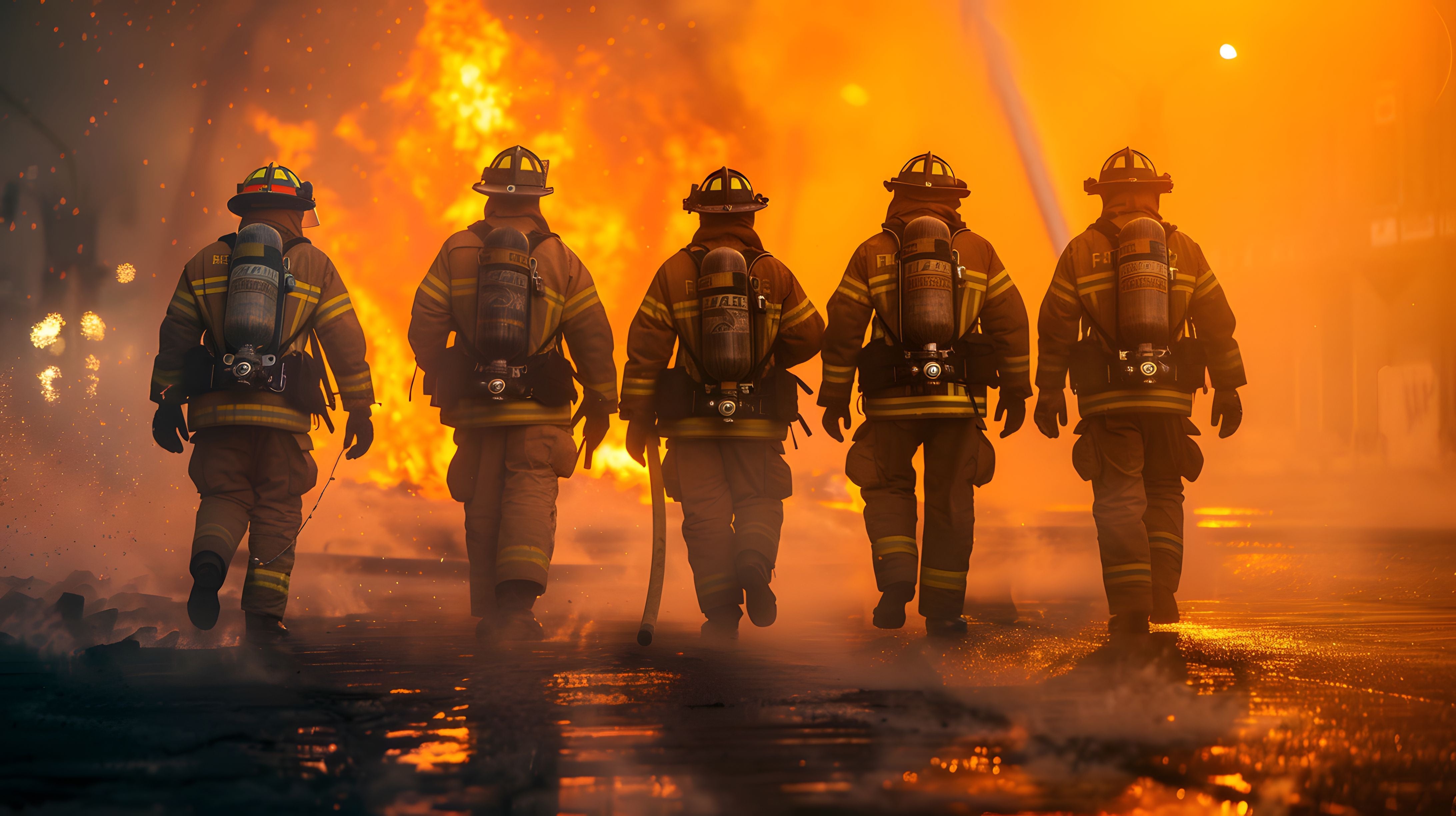 Five firefighters in turnout gear